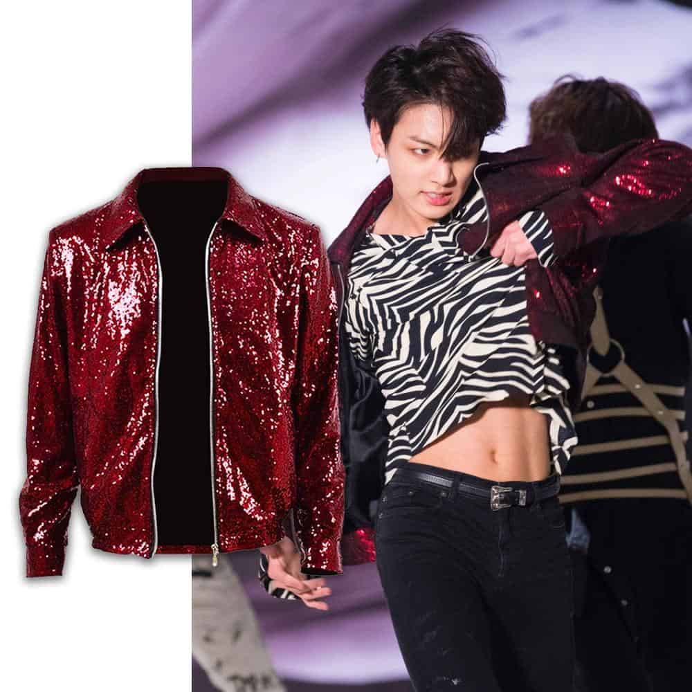 BTS MERCH SHOP | 방탄소년단 Jungkook ''Fake Love'' Red Sequin Jacket | BTS  Merchandise