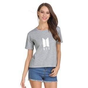 BTS-New Korean Style O-Neck T-Shirt New Logo T-Shirts cb5feb1b7314637725a2e7: Dark Khaki|Blue|Grey|Pink 