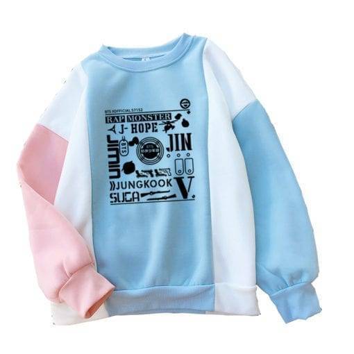 Chic O-neck Casual Streetwear Bangtan Fashion Sweatshirts cb5feb1b7314637725a2e7: Blue|Pink