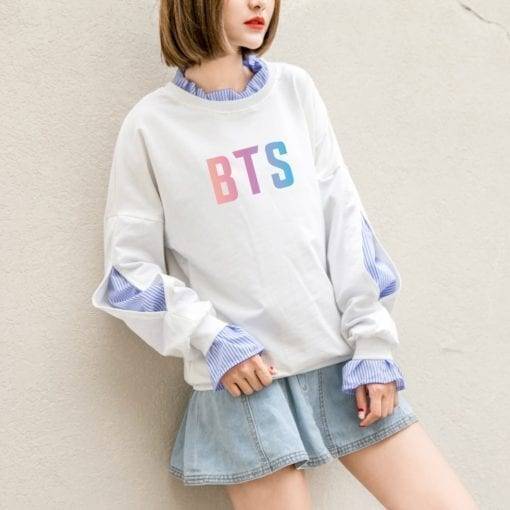 BTS Letters Printed Splicing Sweatshirt Sweatshirts