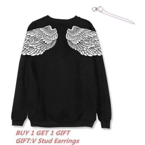 Bangtan Boys Wings Sweatshirt + V Stud Earrings(1pcs) Bangtan Fashion Sweatshirts cb5feb1b7314637725a2e7: Thickened for Winter|Thin for Spring
