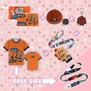BT21 T-shirt+Pencil Case+Badge+Keychain+Plush Doll+Phone Rope Set