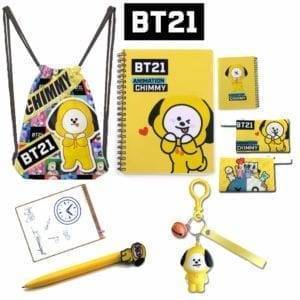 BT21 Drawstring Bag Backpack+Notebook+Pencil Case+Ballpoint Pen+Keychain School Gift