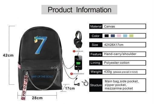 BTS Map of the soul 7 Backpack – Usb Rechargeable Schoolbag for Teenage Girls Backpack BTS MAP OF THE SOUL 7 Color: black|black|black|black|black|black|black|black|pink|pink|pink|pink|pink|pink|pink|pink|3D|3D|3D|3D|3D|3D|3D|3D
