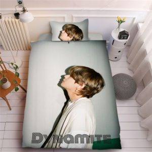 BTS Dynamite Three-piece Digital Printed 3D Bed Sheet Duvet Cover-Fans Collection BTS Dynamite Merch For Bedroom Color: SUGA|RAP MONSTER|JUNG KOOK|JIMIN|V|JIN|J-HOPE 