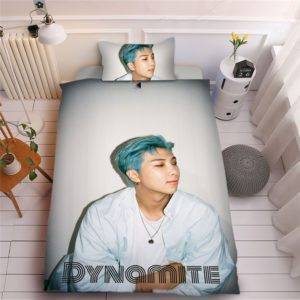 BTS Dynamite Three-piece Digital Printed 3D Bed Sheet Duvet Cover-Fans Collection BTS Dynamite Merch For Bedroom Color: SUGA|RAP MONSTER|JUNG KOOK|JIMIN|V|JIN|J-HOPE 